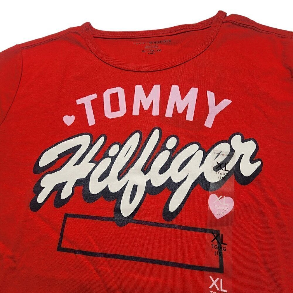 Tommy Hilfiger Girls Long Sleeve Top Shirt Logo Graphic‎ Red Size XL - Picture 6 of 8